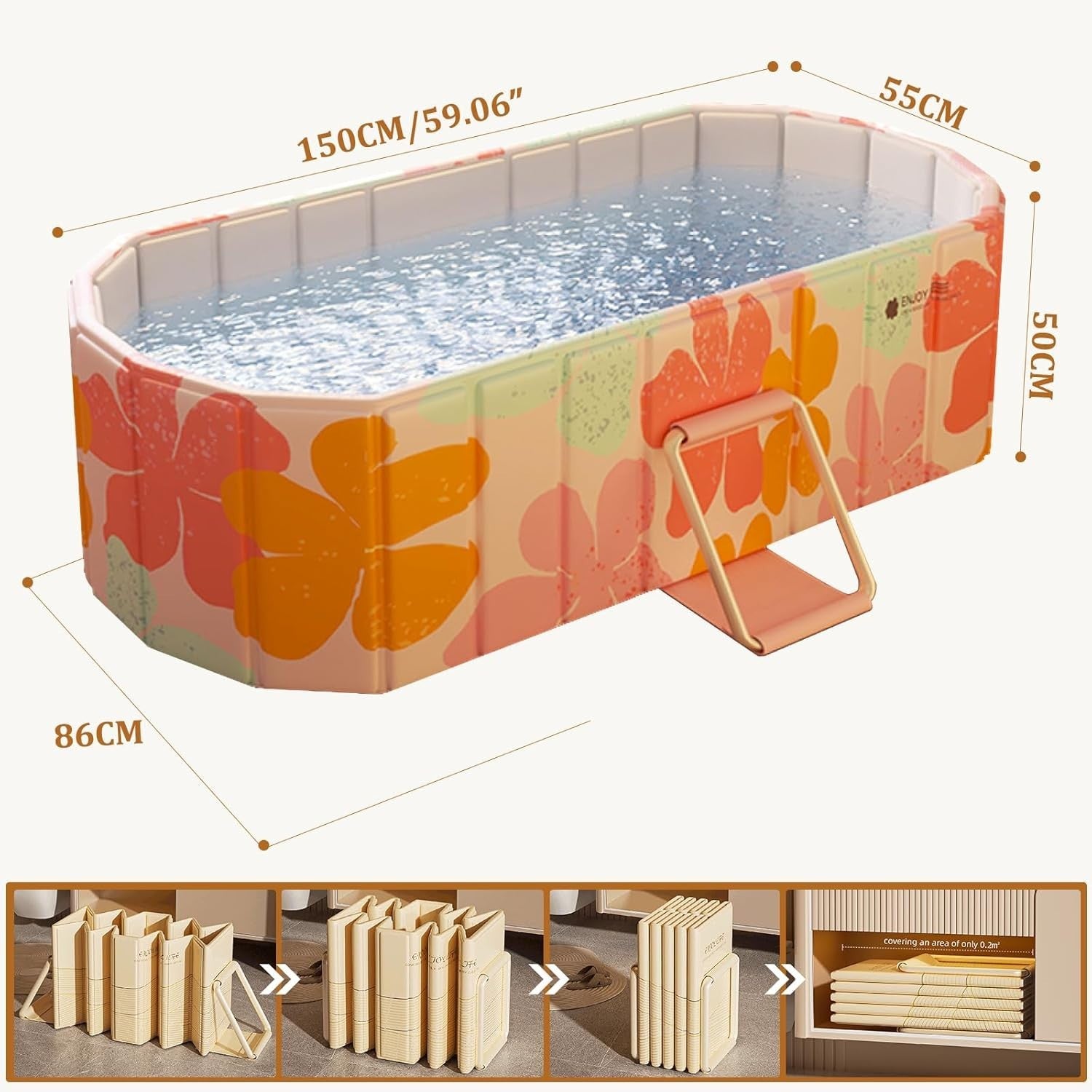 Foldable Adult Spa Bath Tub 1.5M Petal Peach Portable Deep Soaking - Kwikley