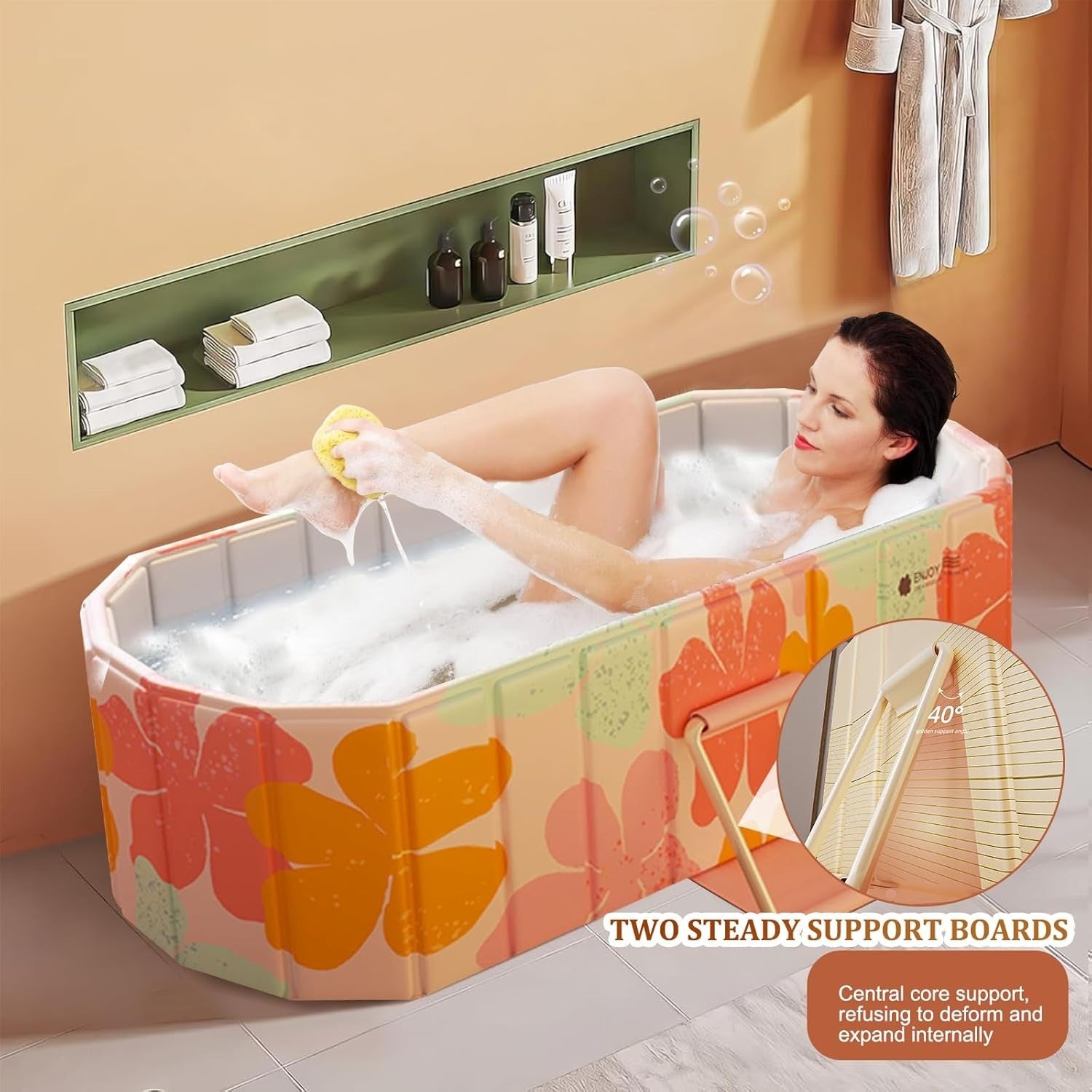 Foldable Adult Spa Bath Tub 1.5M Petal Peach Portable Deep Soaking - Kwikley