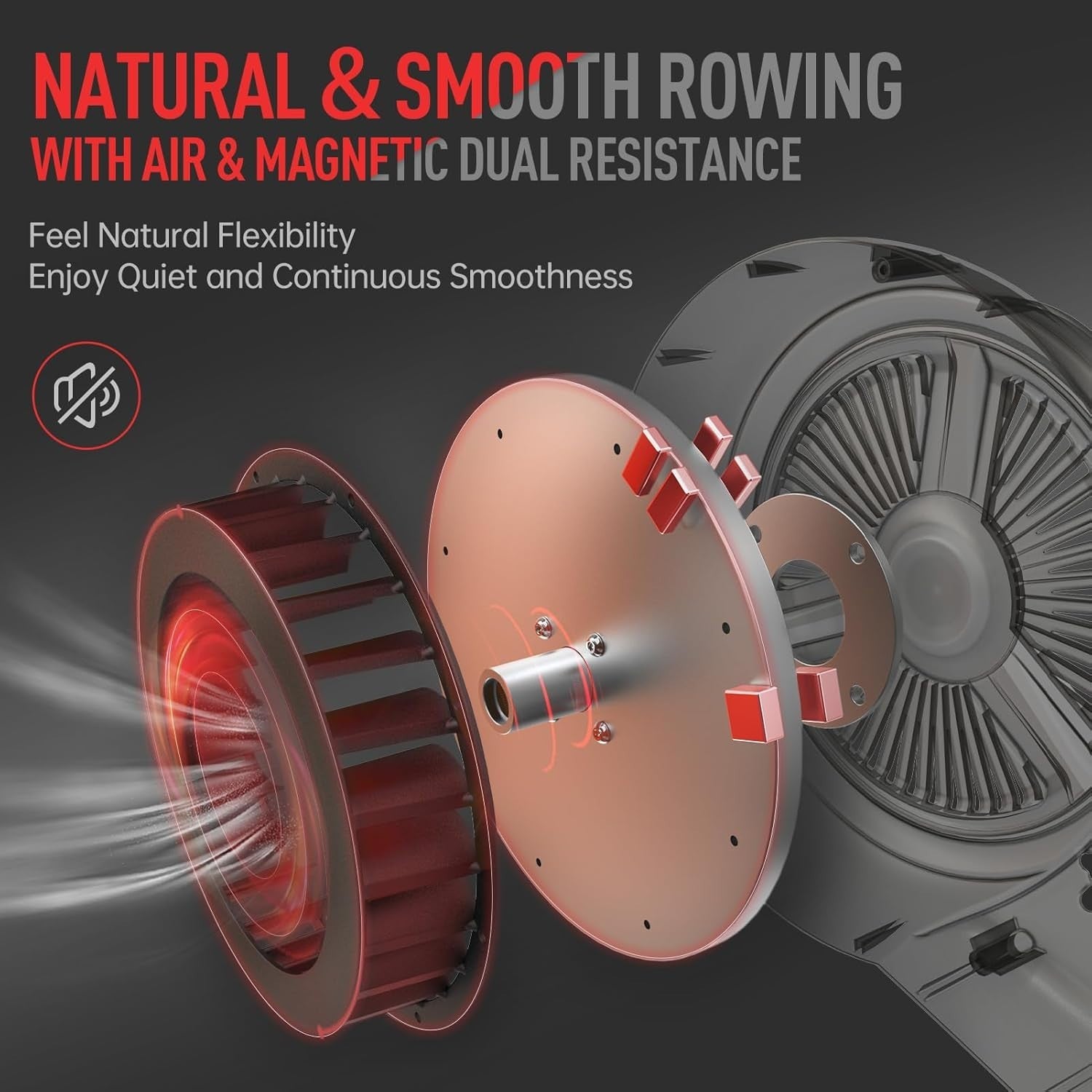 Foldable Air Magnetic Rowing Machine 10 - Level Resistance Bluetooth Smart LCD - Kwikley