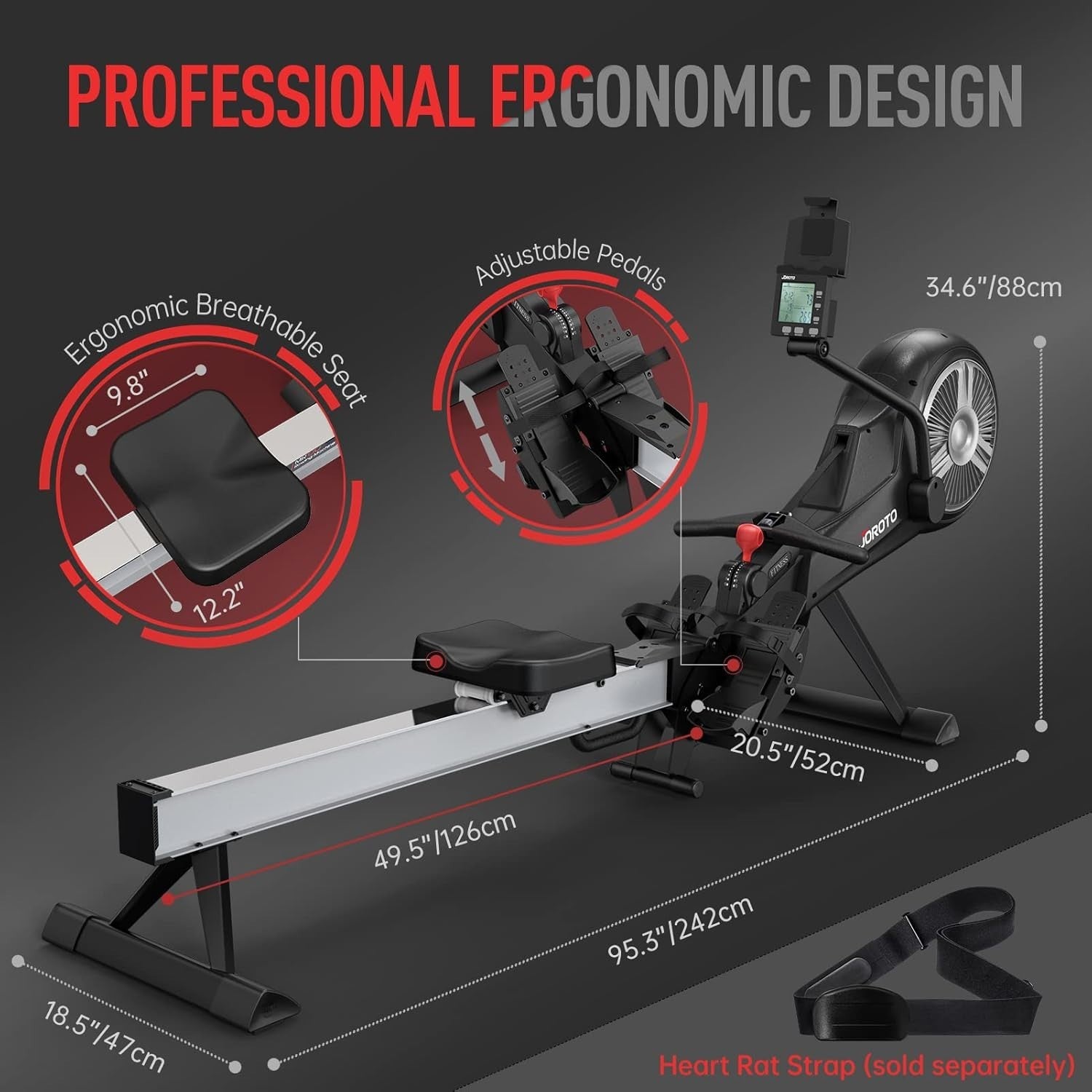 Foldable Air Magnetic Rowing Machine 10 - Level Resistance Bluetooth Smart LCD - Kwikley