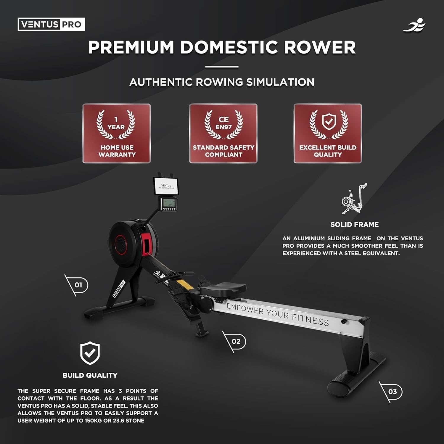 Foldable Air Rowing Machine Heavy Duty LCD Home Rower Adjustable 150KG - Kwikley