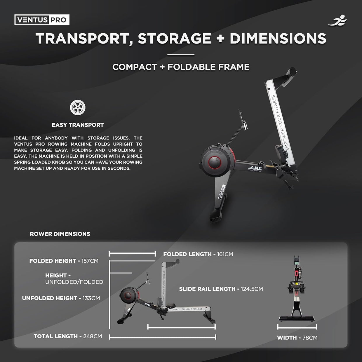 Foldable Air Rowing Machine Heavy Duty LCD Home Rower Adjustable 150KG - Kwikley