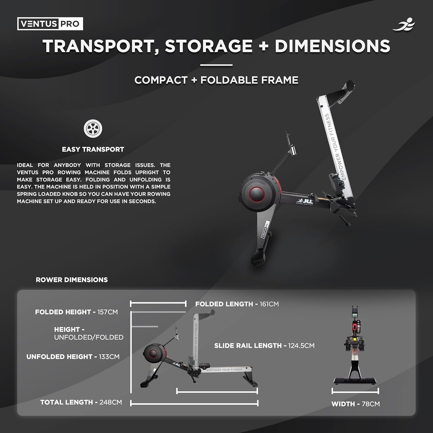 Foldable Air Rowing Machine Heavy Duty LCD Home Rower Adjustable 150KG - Kwikley