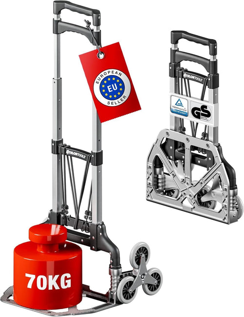 Foldable Aluminium Stair Climber Sack Truck 70kg Capacity w/ Long Handle - Kwikley
