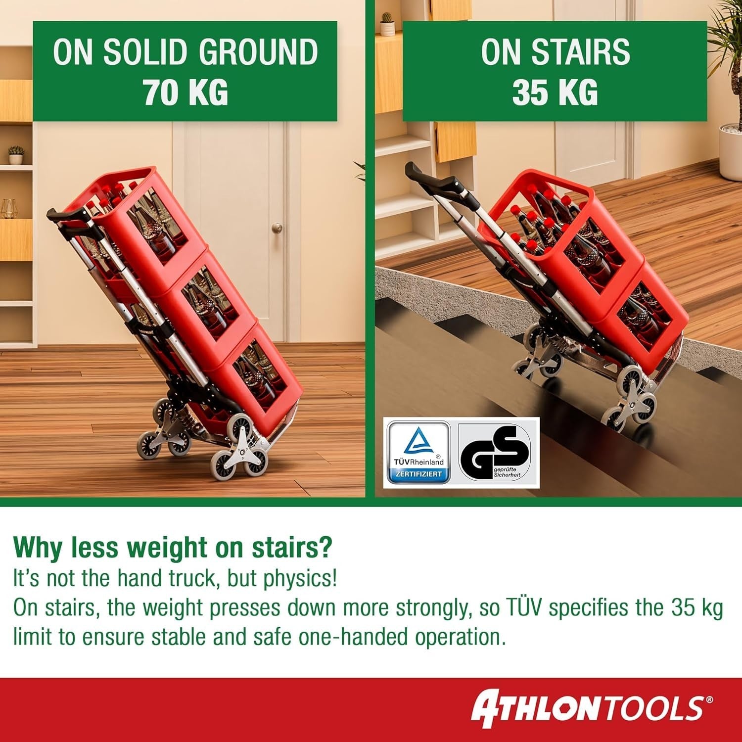 Foldable Aluminium Stair Climber Sack Truck 70kg Capacity w/ Long Handle - Kwikley