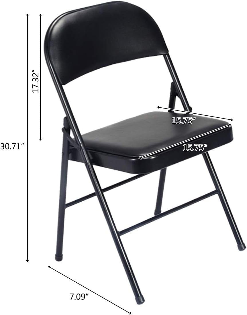 Foldable Black Padded Chairs Set of 4 – Portable Indoor & Outdoor Seats - Kwikley