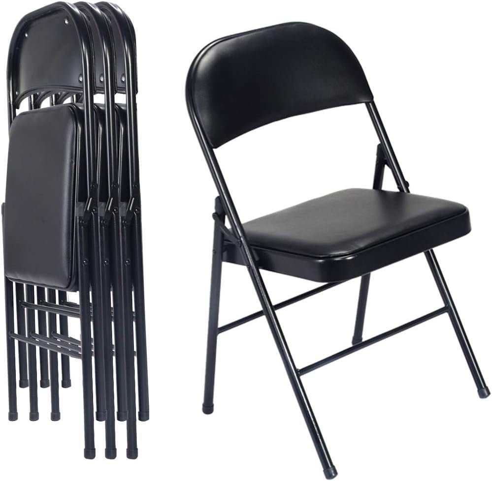 Foldable Black Padded Chairs Set of 4 – Portable Indoor & Outdoor Seats - Kwikley