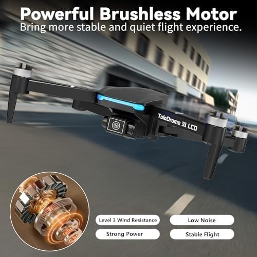 Foldable Brushless Motor Drone w/ LCD Screen Remote, 1080P Camera & SD Slot - Kwikley