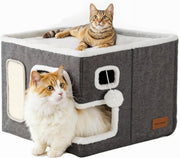 Foldable Cat Cube Bed House Scratcher Cave Hideaway Indoor Pet Condo - Kwikley