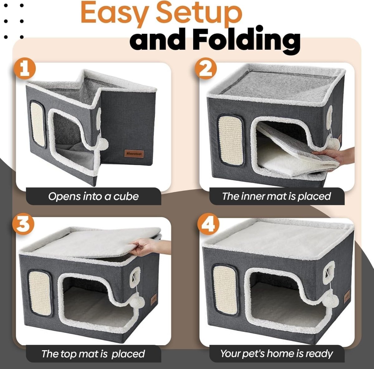 Foldable Cat Cube Bed House Scratcher Cave Hideaway Indoor Pet Condo - Kwikley