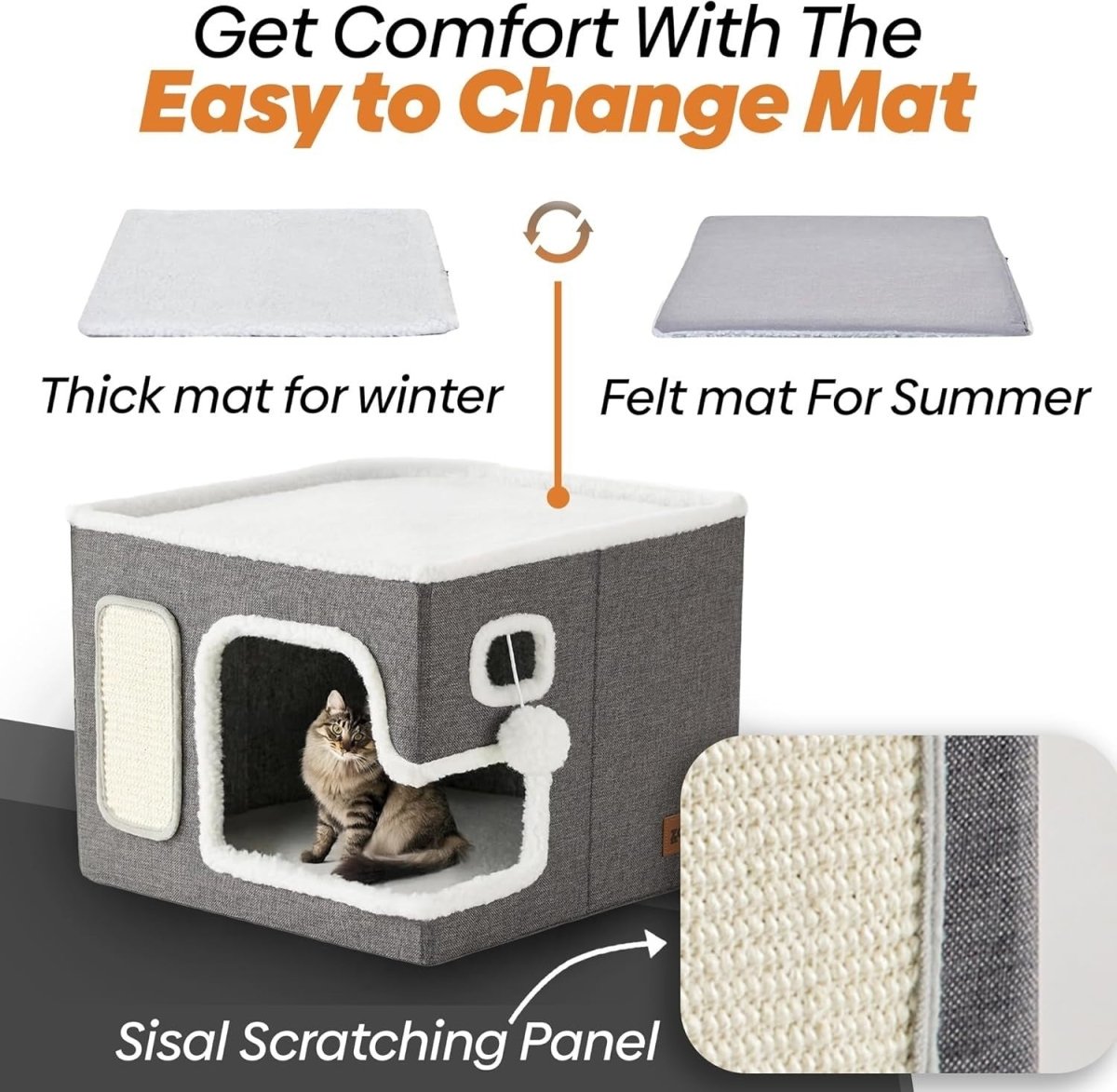 Foldable Cat Cube Bed House Scratcher Cave Hideaway Indoor Pet Condo - Kwikley