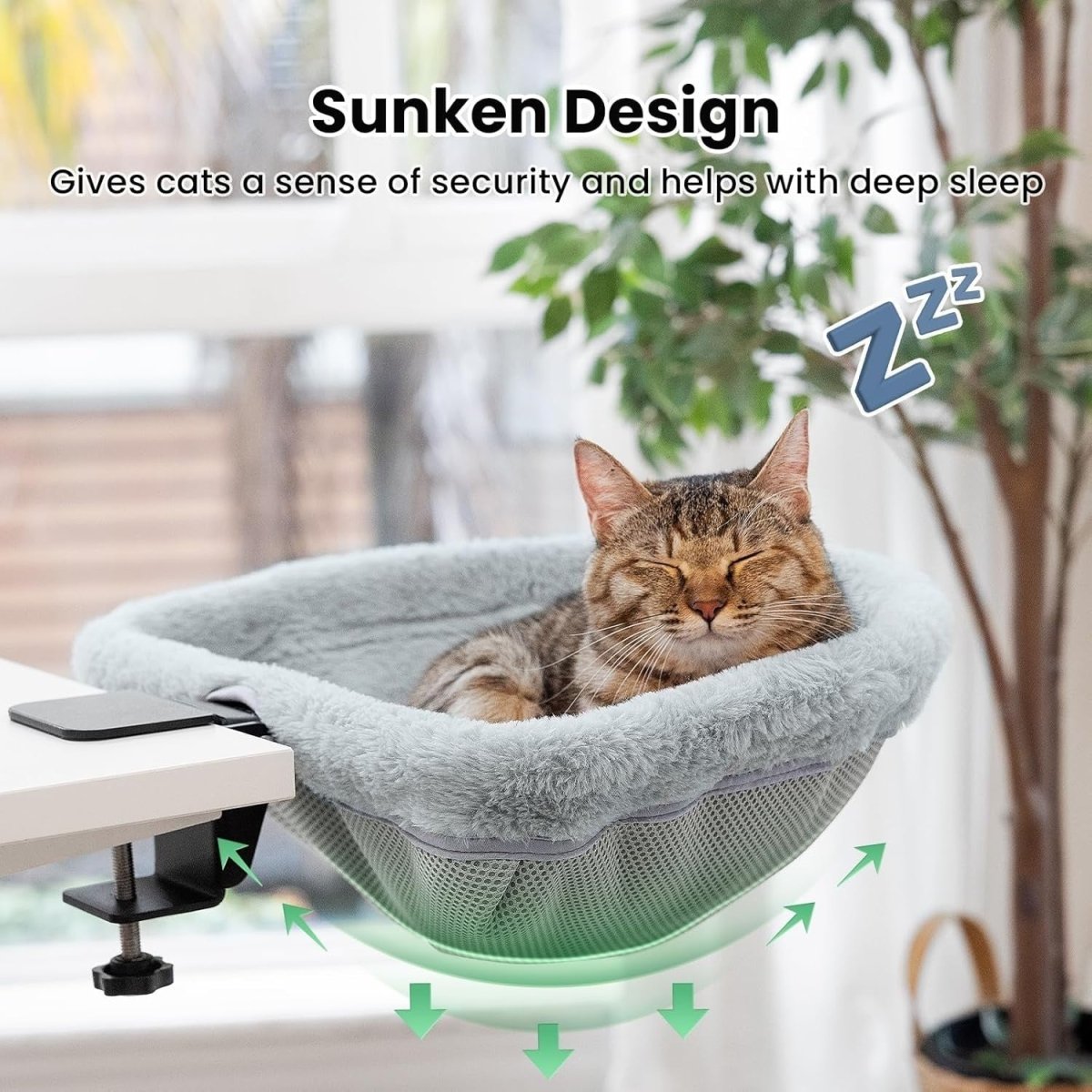 Foldable Cat Desk Bed Space Saving Faux Fur Desktop Cat Hammock - Kwikley