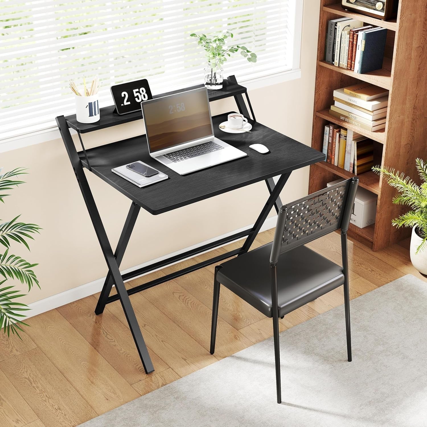 Foldable Computer Desk Small Space with Monitor Stand 80cm Black - Kwikley