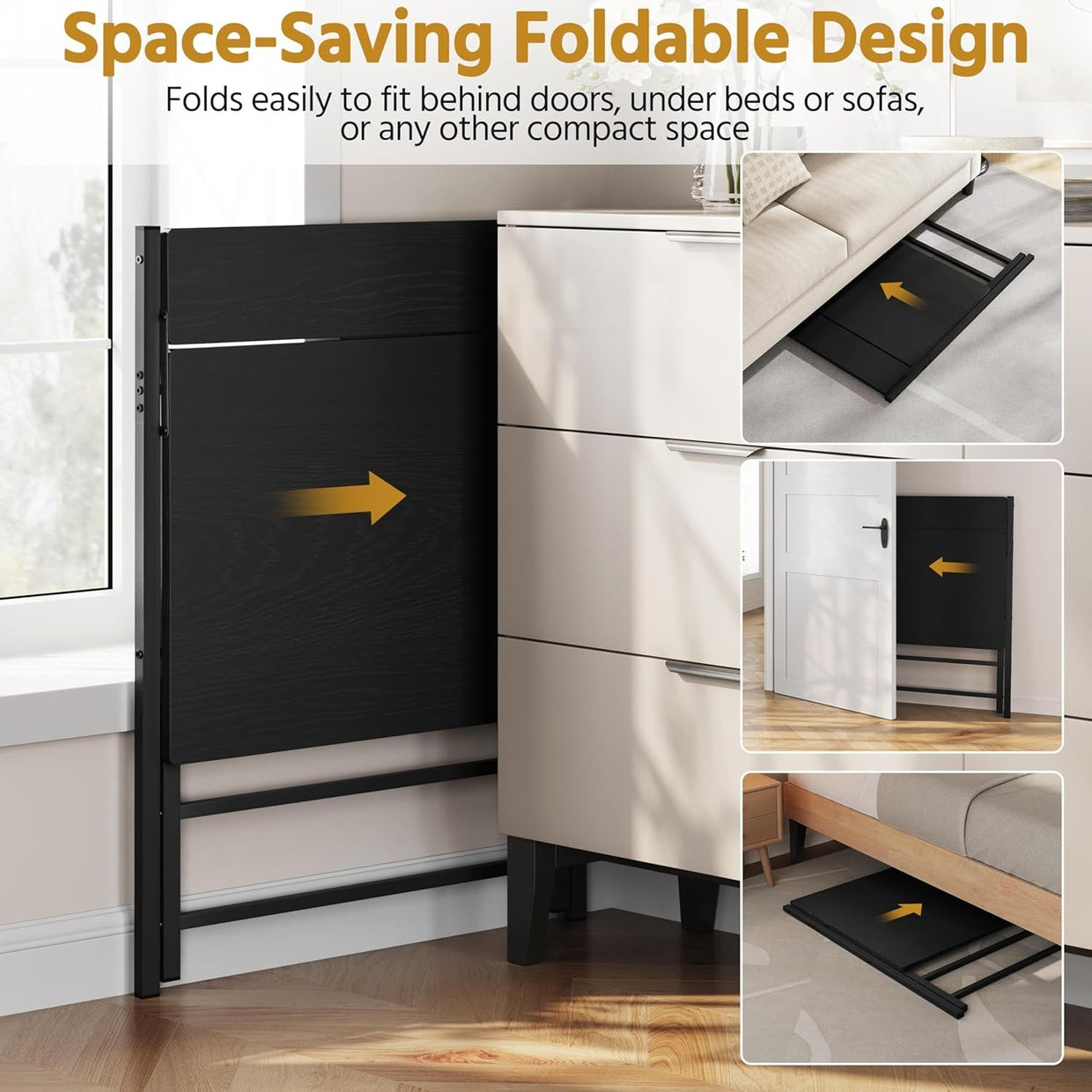Foldable Computer Desk Small Space with Monitor Stand 80cm Black - Kwikley
