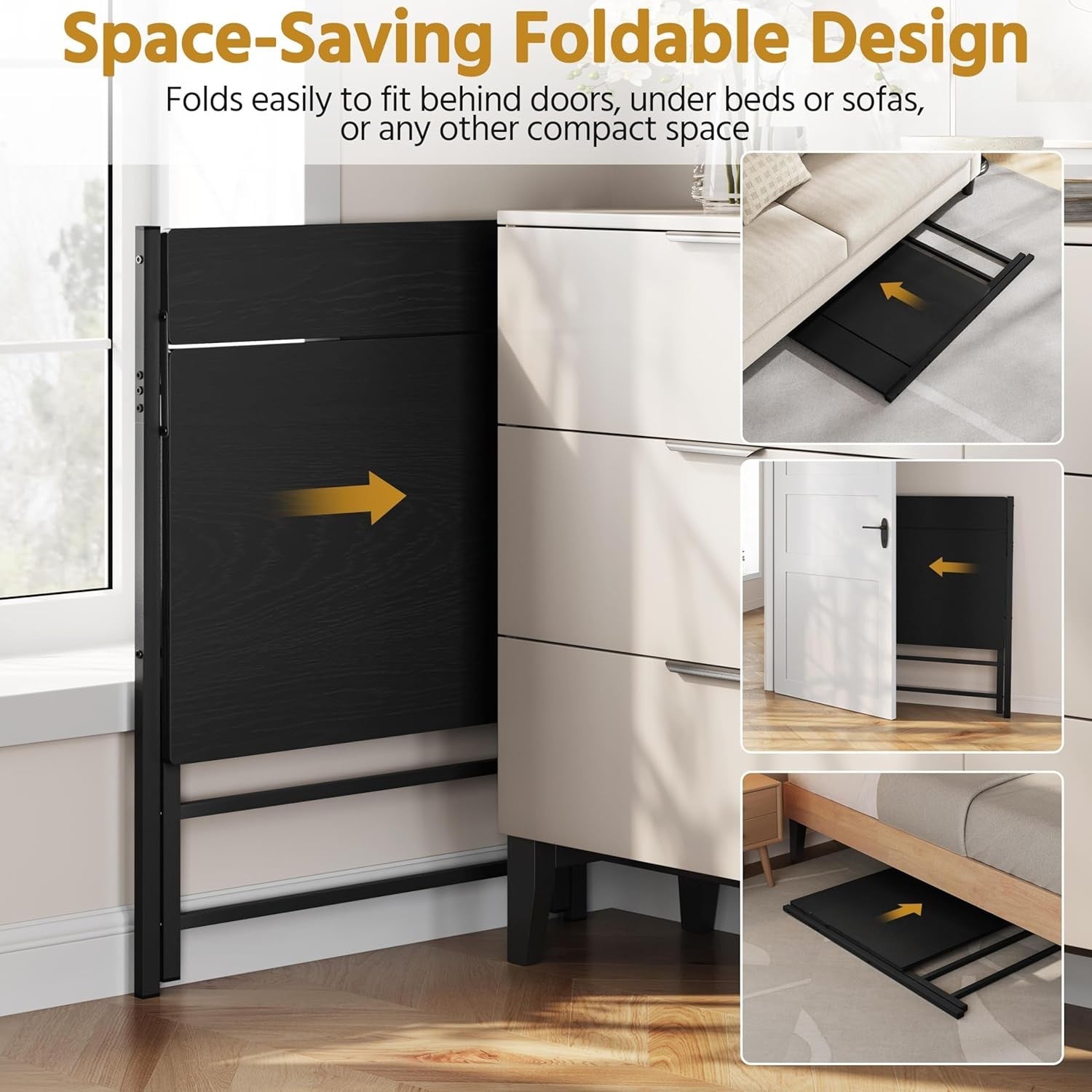 Foldable Computer Desk Small Space with Monitor Stand 80cm Black - Kwikley