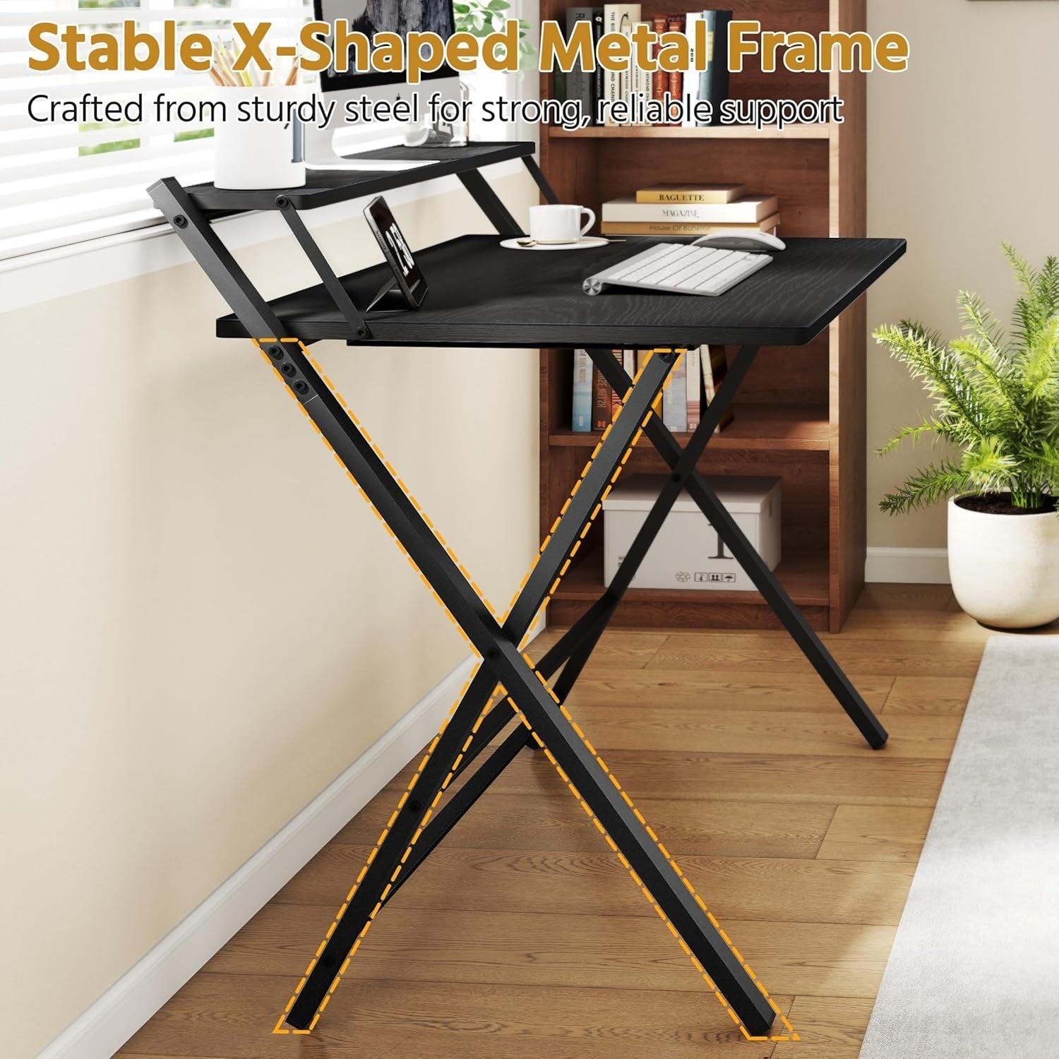 Foldable Computer Desk Small Space with Monitor Stand 80cm Black - Kwikley