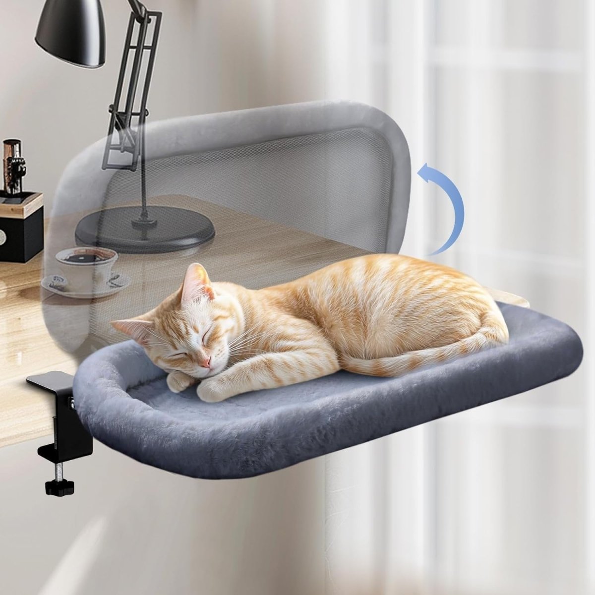 Foldable Desk Cat Bed Plush Cat Hammock Heavy Duty Cat Perch - Kwikley