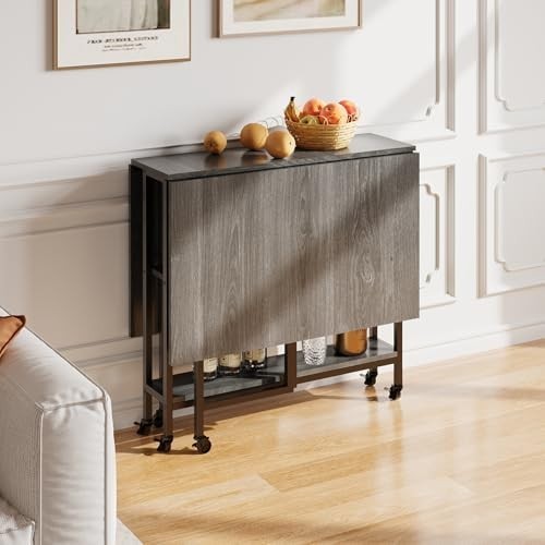 Foldable Dining Table with Wheels & Storage Shelf 120x80cm Space - Saving - Kwikley