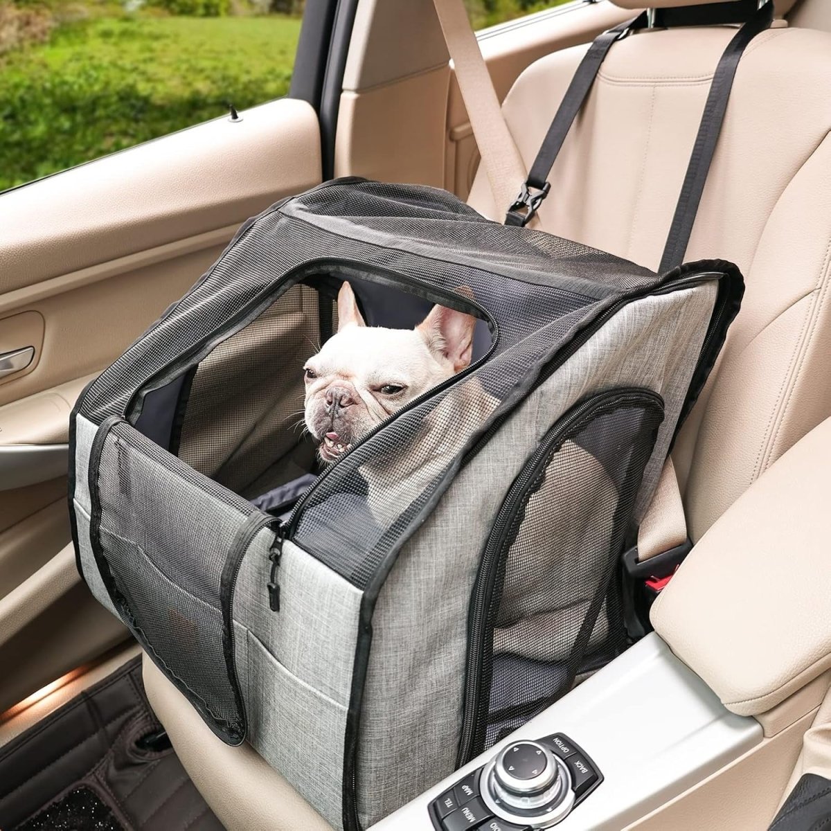 Foldable Dog Car Travel Crate Pet Carrier Kennel Mesh Windows 61cm - Kwikley