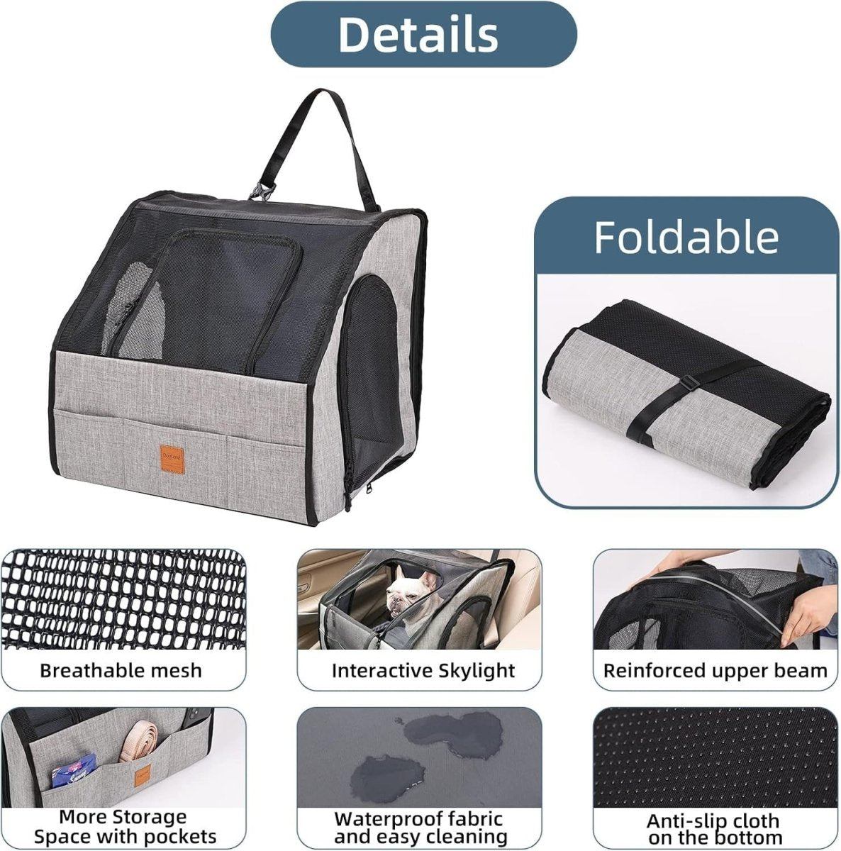 Foldable Dog Car Travel Crate Pet Carrier Kennel Mesh Windows 61cm - Kwikley