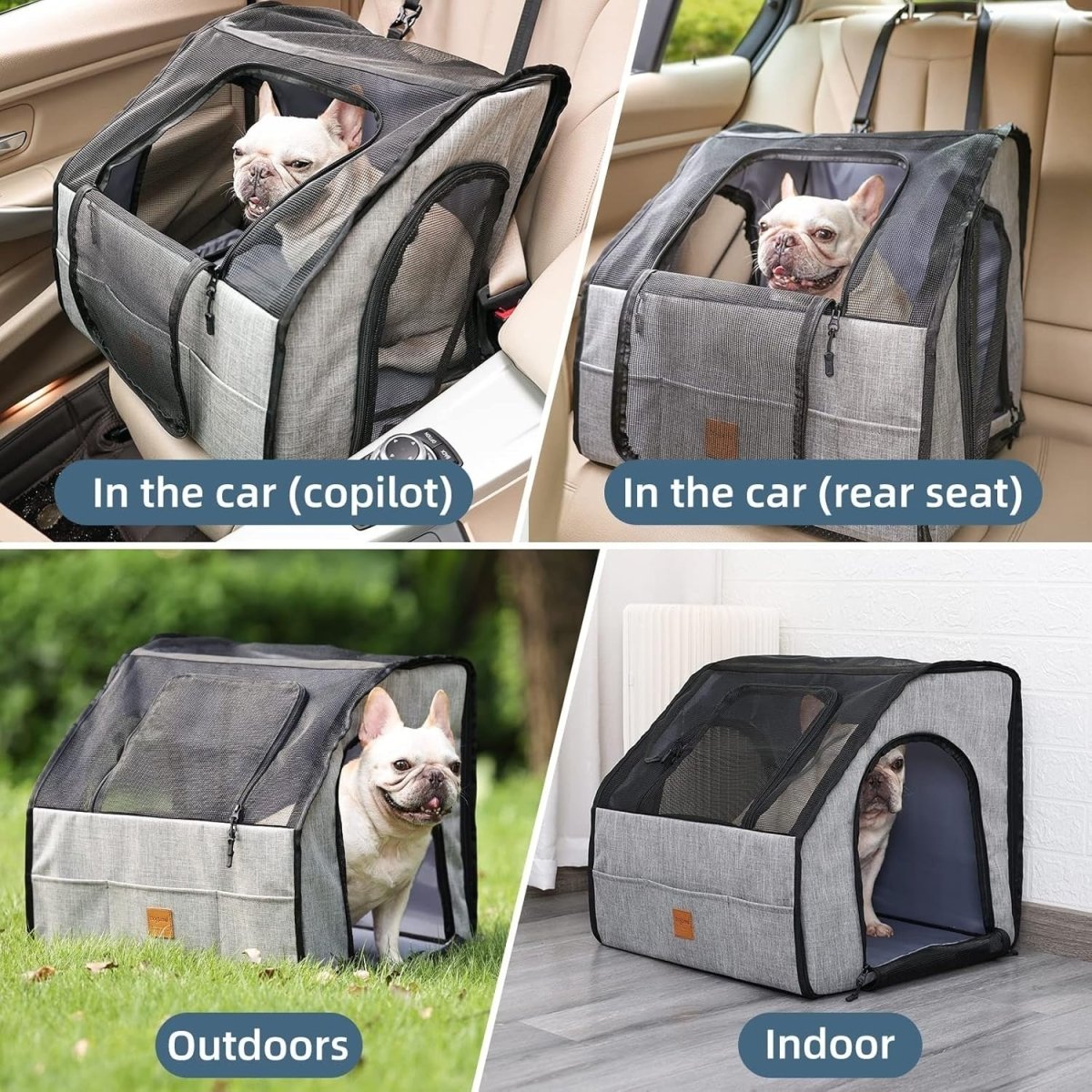 Foldable Dog Car Travel Crate Pet Carrier Kennel Mesh Windows 61cm - Kwikley
