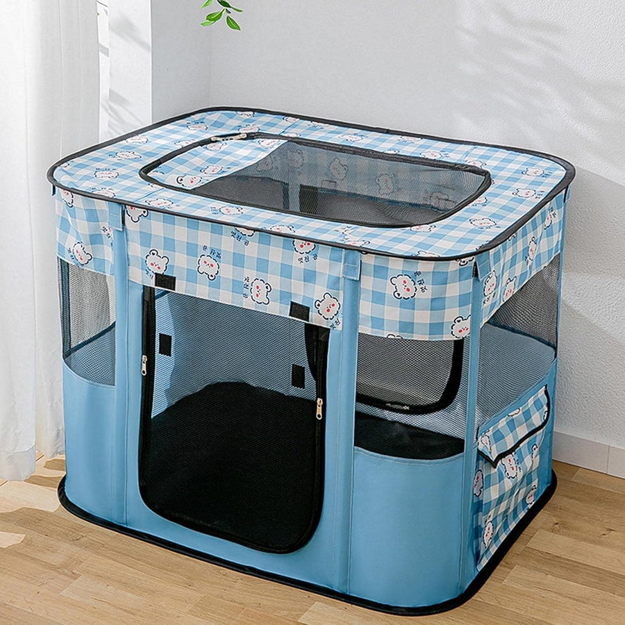 Foldable Dog Playpen Portable Pet Tent Puppy Cat Crate Indoor Outdoor Blue S - Kwikley
