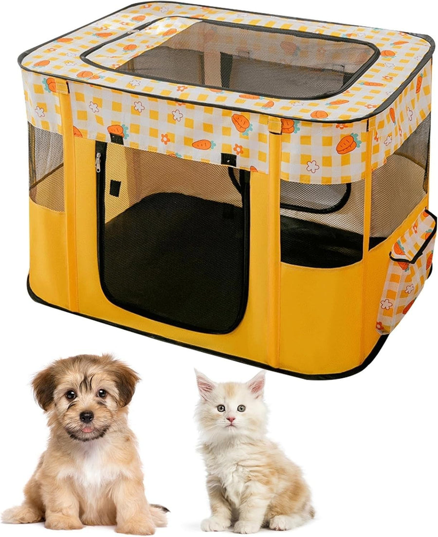 Foldable Dog Playpen Portable Pet Tent Puppy Cat Crate Indoor Outdoor Yellow L - Kwikley