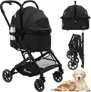 Foldable Dog Pram Pet Stroller for Medium Dogs up to 15kg Detachable Carrier - Kwikley