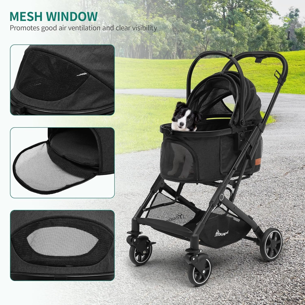 Foldable Dog Pram Pet Stroller for Medium Dogs up to 15kg Detachable Carrier - Kwikley