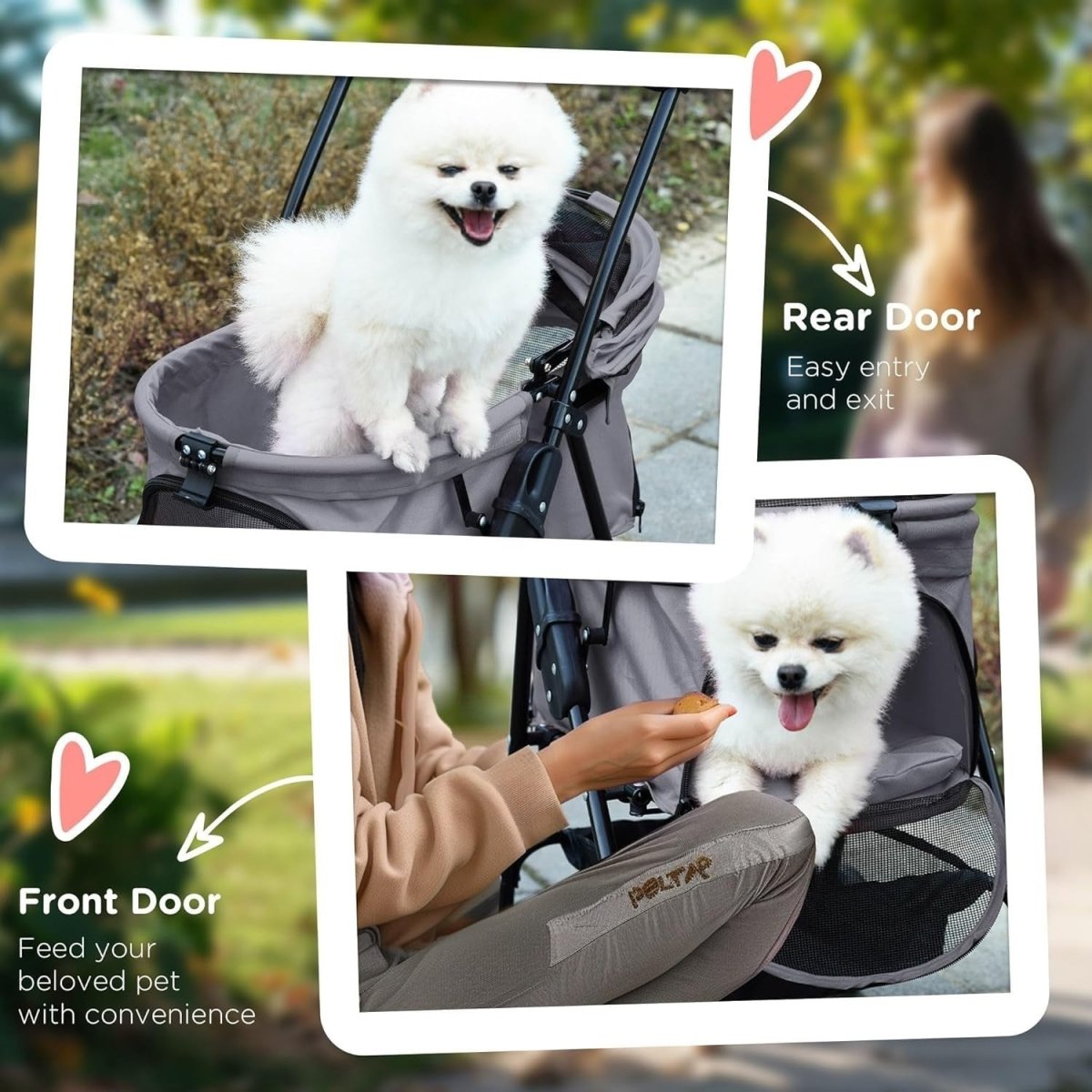 Foldable Dog Stroller Pet Pushchair 4 Wheels Safety Leashes Cup Holder Grey - Kwikley
