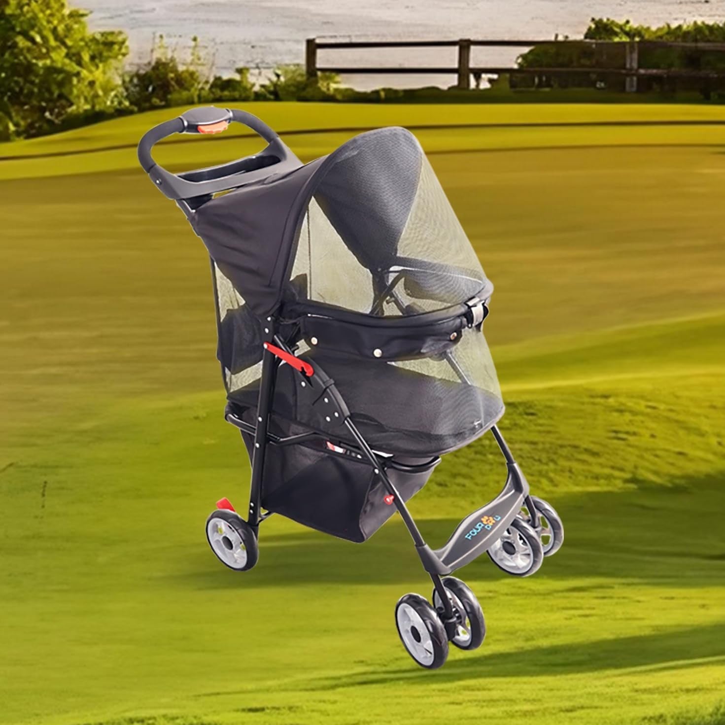 Foldable Dog Stroller Pet Pushchair Full Mesh 4 Wheel Travel Buggy - Kwikley