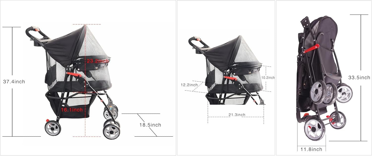Foldable Dog Stroller Pet Pushchair Full Mesh 4 Wheel Travel Buggy - Kwikley