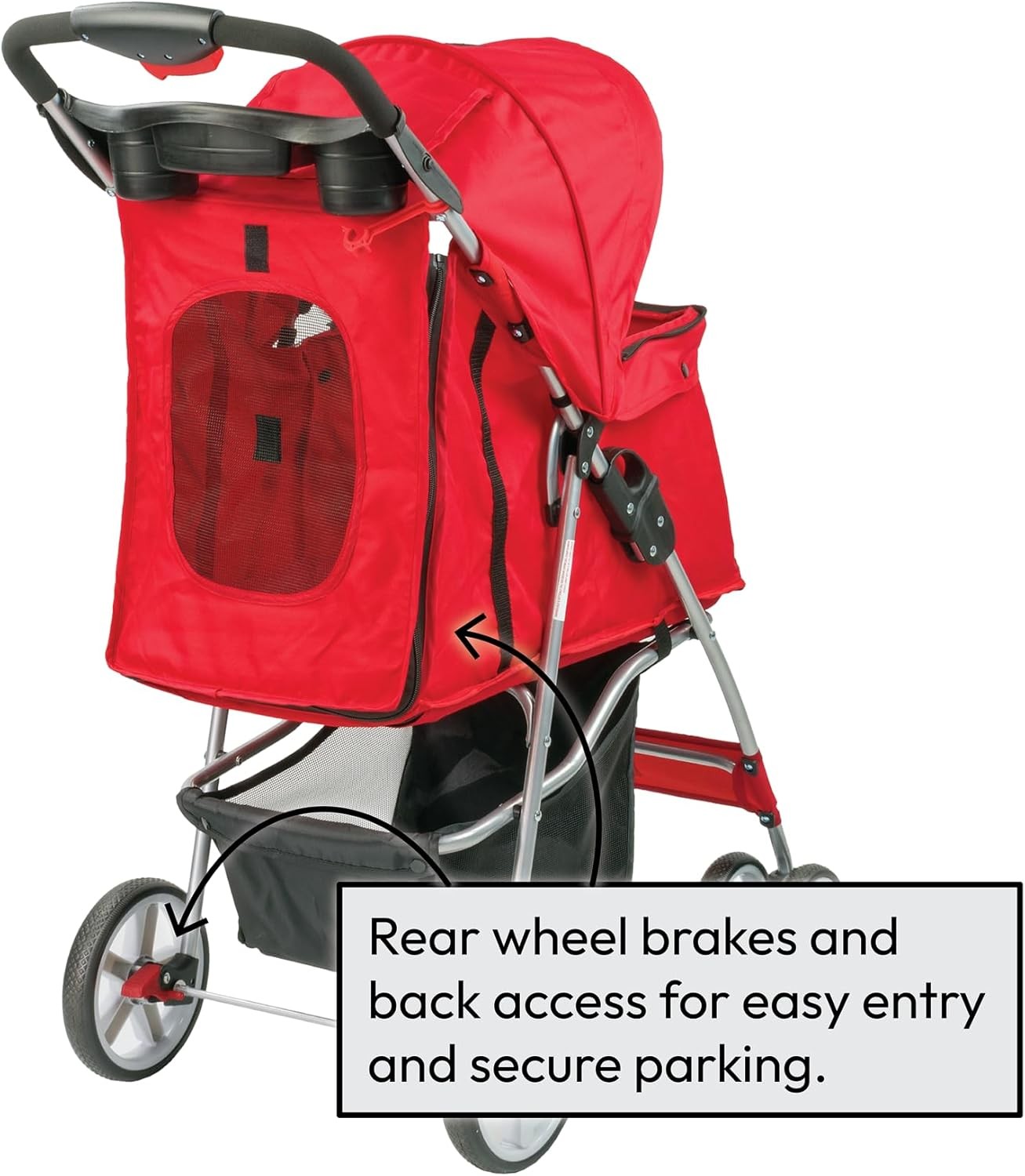 Foldable Dog Stroller Pushchair Small Pets 4 Wheels Canopy Brake Basket - Kwikley