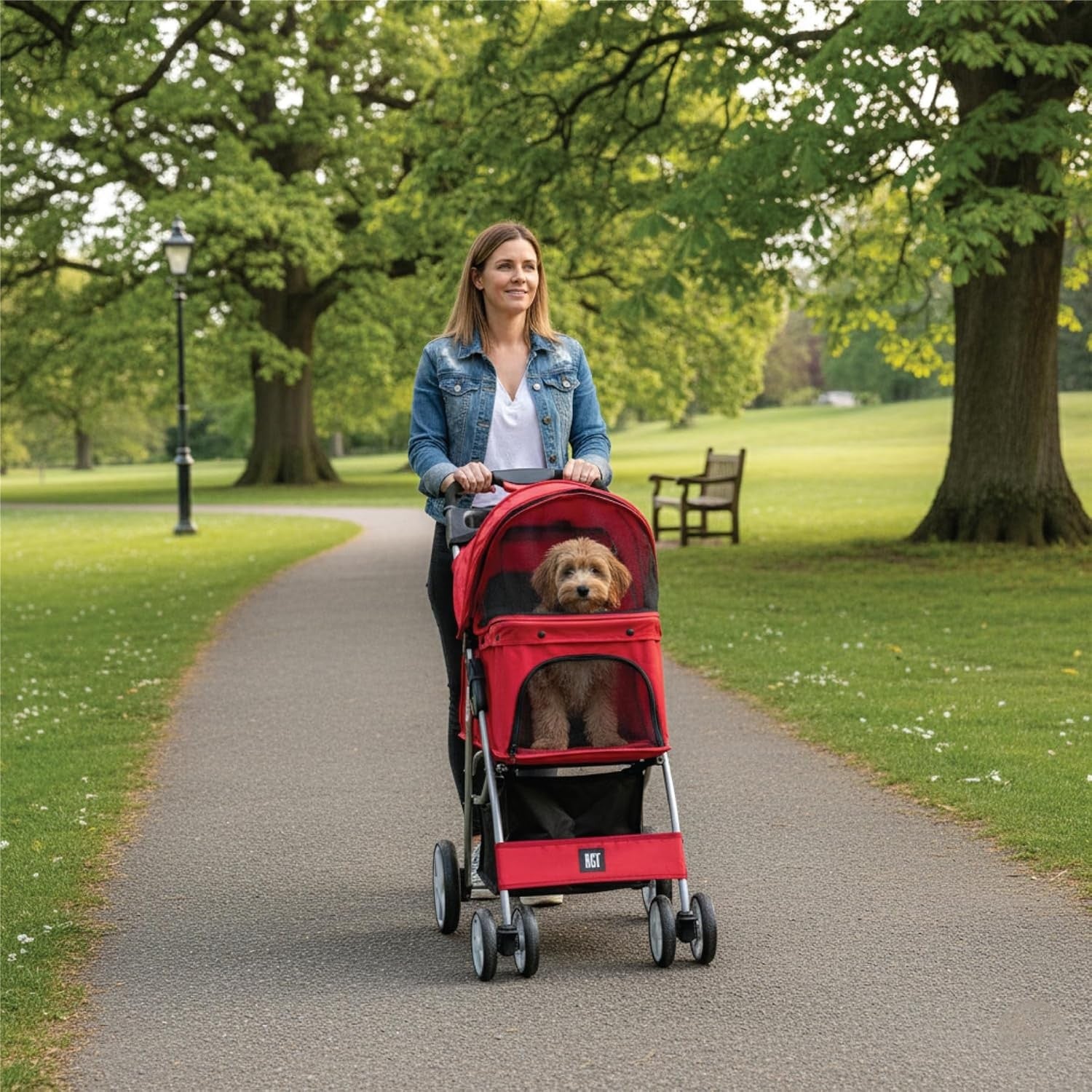 Foldable Dog Stroller Pushchair Small Pets 4 Wheels Canopy Brake Basket - Kwikley