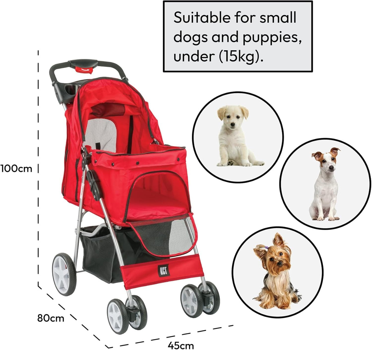 Foldable Dog Stroller Pushchair Small Pets 4 Wheels Canopy Brake Basket - Kwikley