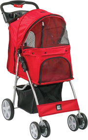 Foldable Dog Stroller Pushchair Small Pets 4 Wheels Canopy Brake Basket - Kwikley