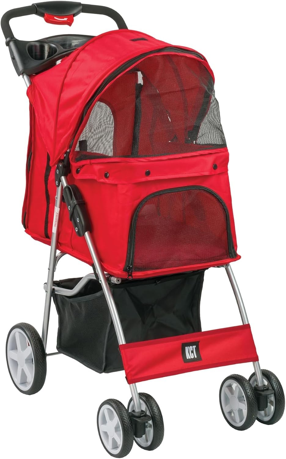 Foldable Dog Stroller Pushchair Small Pets 4 Wheels Canopy Brake Basket - Kwikley