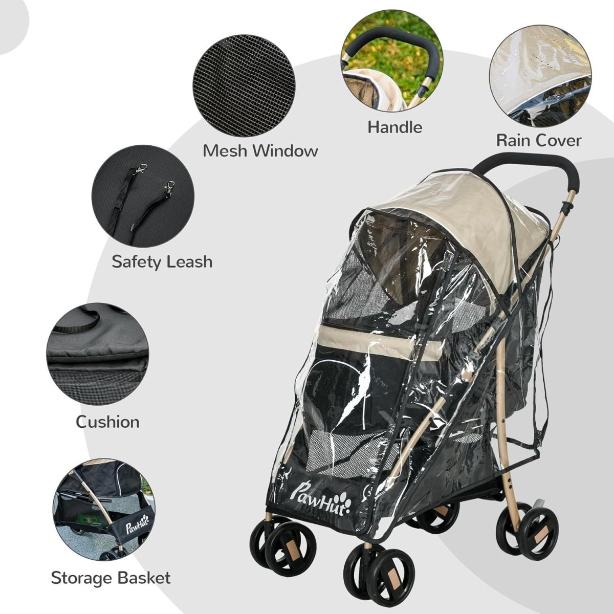 Foldable Dog Stroller with Rain Cover 4 - Wheel Pet Pushchair Khaki Small Dogs - Kwikley