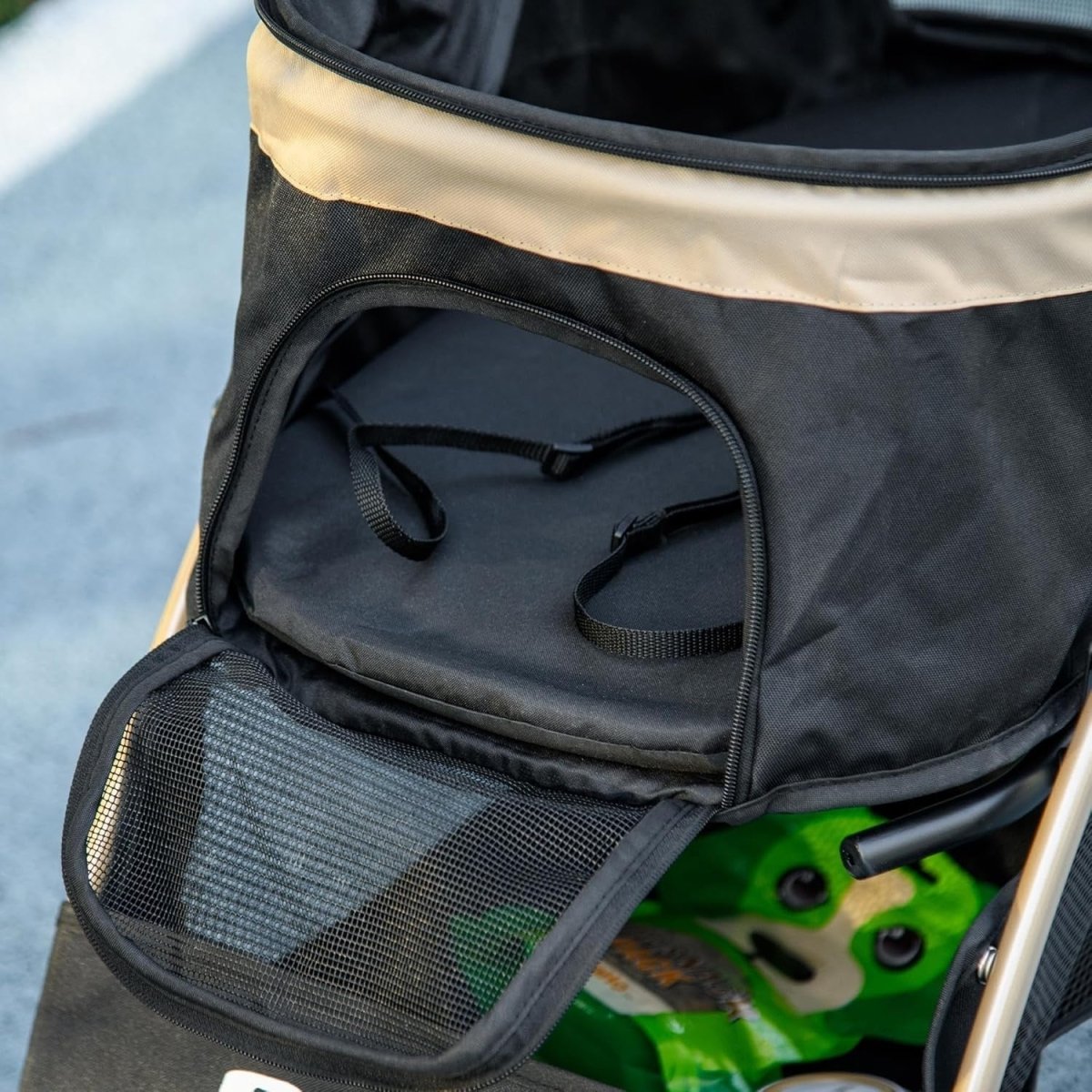 Foldable Dog Stroller with Rain Cover 4 - Wheel Pet Pushchair Khaki Small Dogs - Kwikley