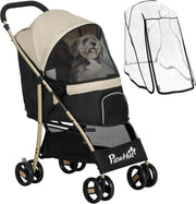 Foldable Dog Stroller with Rain Cover 4 - Wheel Pet Pushchair Khaki Small Dogs - Kwikley
