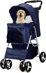 Foldable Dog Stroller with Rain Cover Pet Buggy Small Medium Dogs Cats - Kwikley