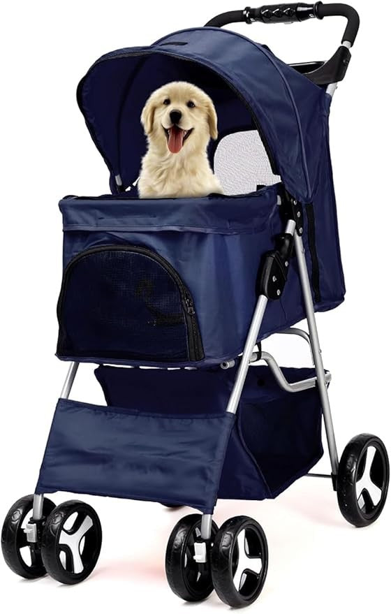 Foldable Dog Stroller with Rain Cover Pet Buggy Small Medium Dogs Cats - Kwikley