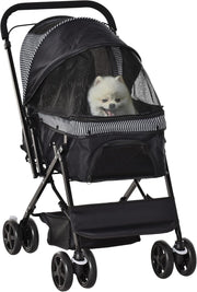 Foldable Dog Stroller with Reversible Handle EVA Wheels Brake Basket Black - Kwikley