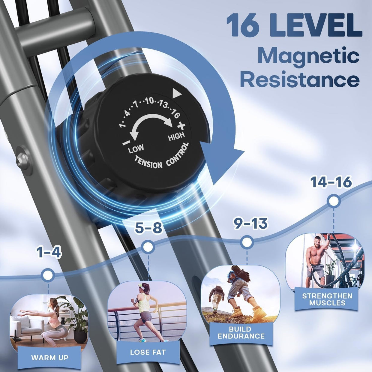 Foldable Exercise Bike 16 - Level Magnetic Resistance with LCD & Backrest - Kwikley