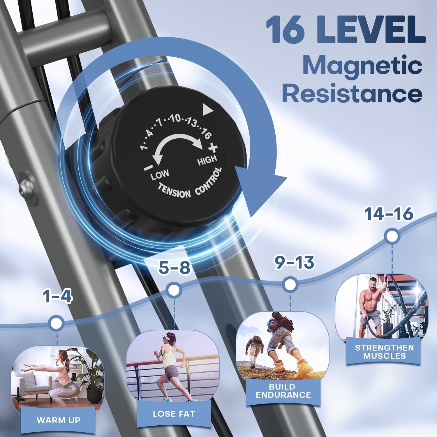Foldable Exercise Bike 16 - Level Magnetic Resistance with LCD & Backrest - Kwikley