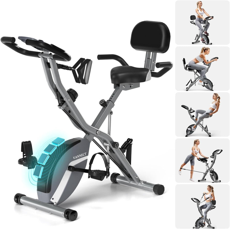 Foldable Exercise Bike 16 - Level Magnetic Resistance with LCD & Backrest - Kwikley
