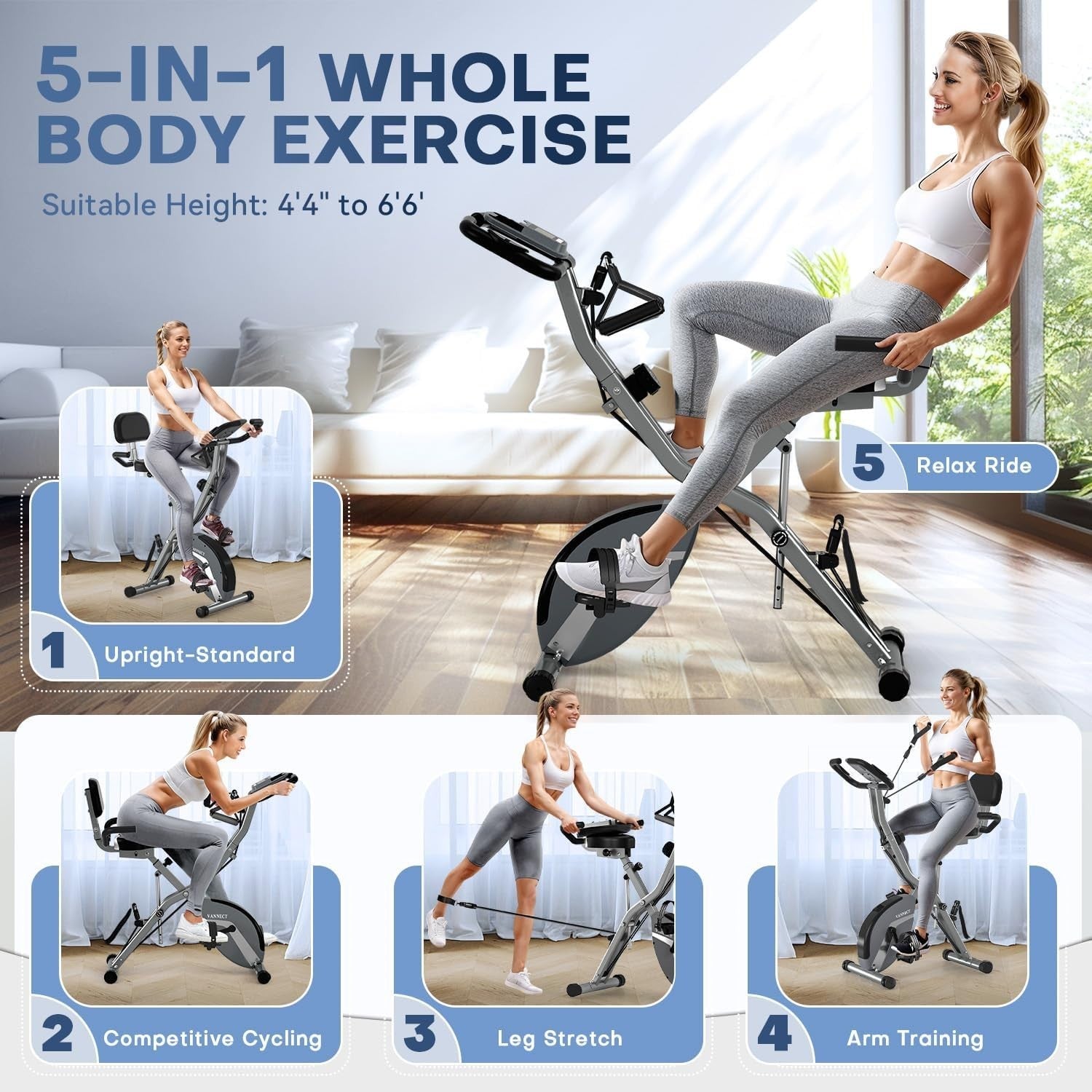 Foldable Exercise Bike 16 - Level Magnetic Resistance with LCD & Backrest - Kwikley