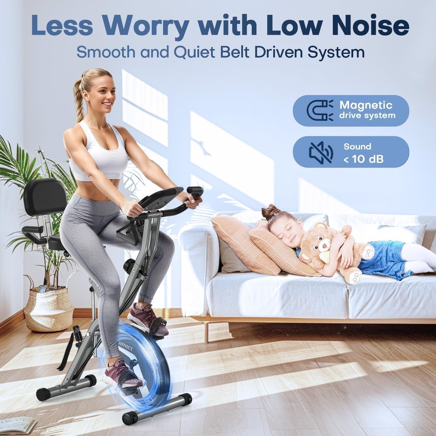 Foldable Exercise Bike 16 - Level Magnetic Resistance with LCD & Backrest - Kwikley