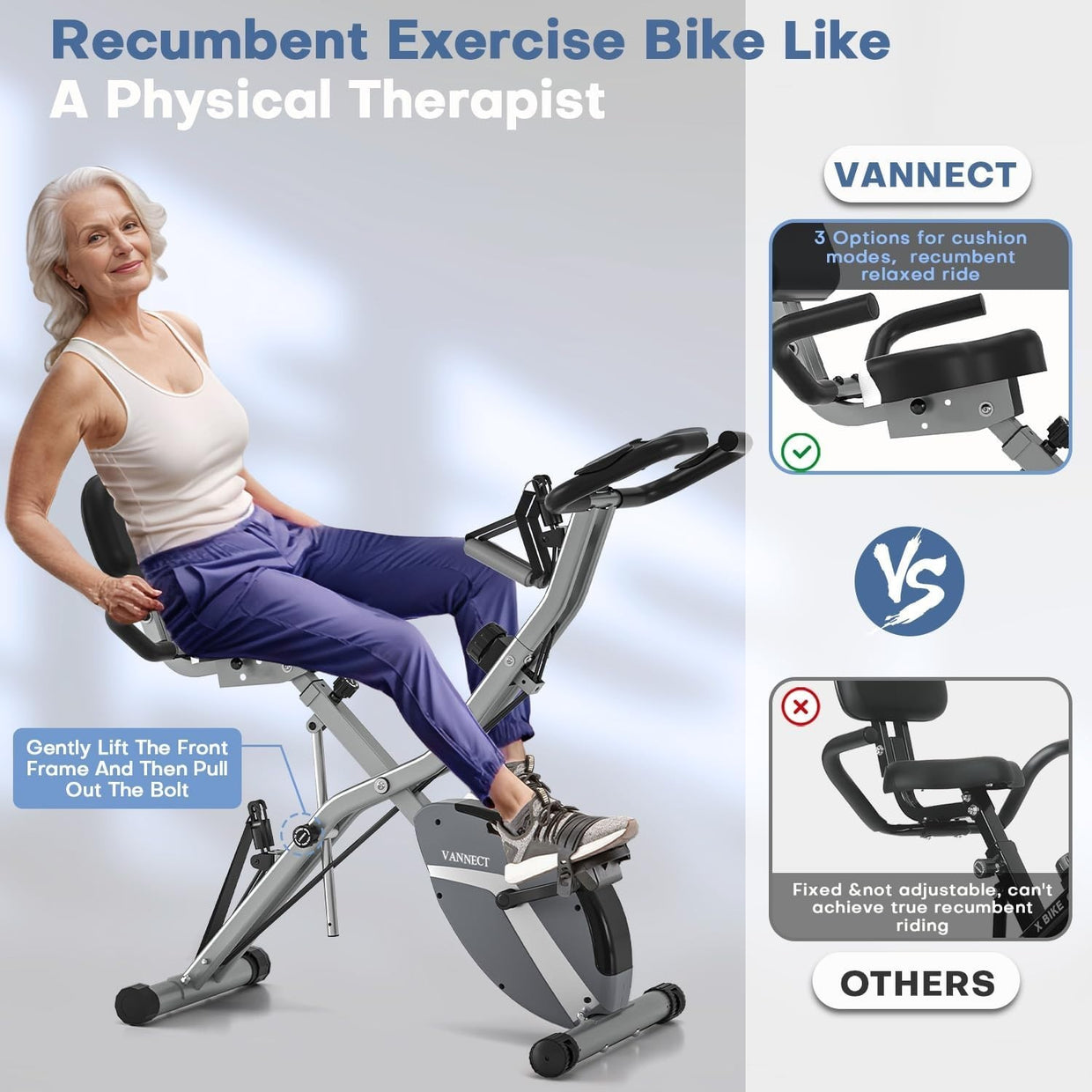 Foldable Exercise Bike 16 - Level Magnetic Resistance with LCD & Backrest - Kwikley