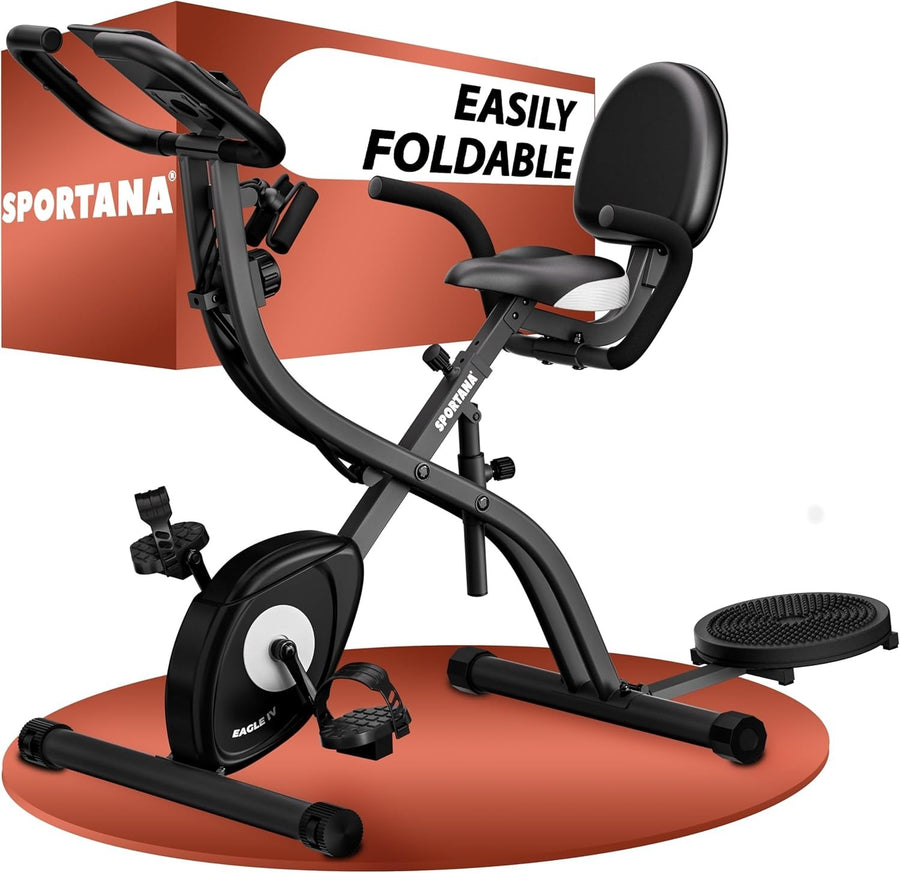 Foldable Exercise Bike w/ 10 - Level Magnetic Resistance, LCD Screen & Bands - Kwikley